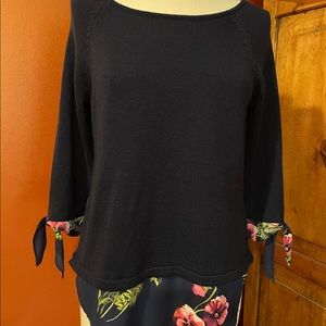 New York & Company - Ladies Blue Sweater with Floral Trim